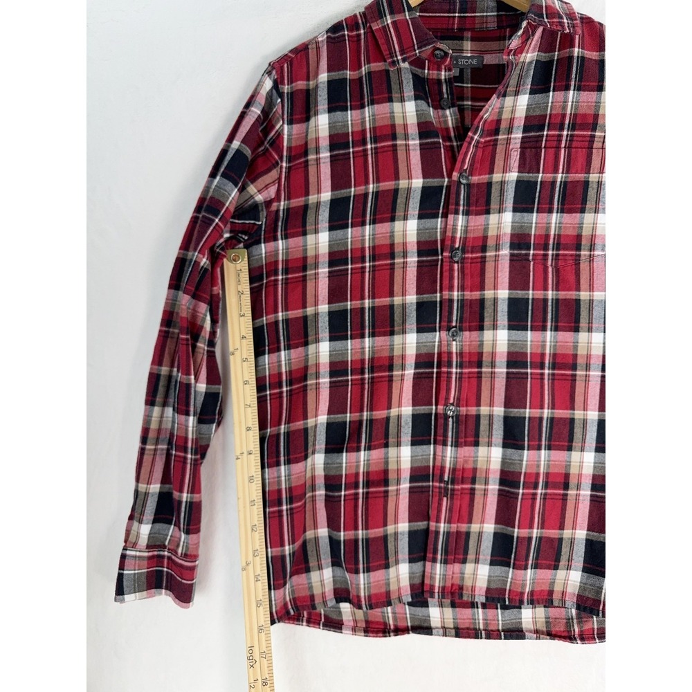 Slate & Stone Shirt Mens Small Red Plaid Flannel‎ Band Collar Long Sleeve Casual - Picture 4 of 6